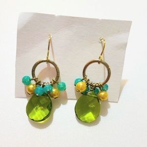 Green glass teardrop earrings